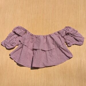 Karlie Top Red Gingham Off Shoulder Crop Ruffle Layered Cottage Women's‎ Large